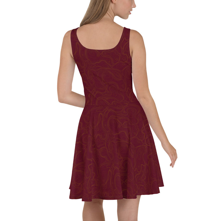 Topographic Map in Maroon & Gold Skater Dress by Mtn Flo | Spandex Blend