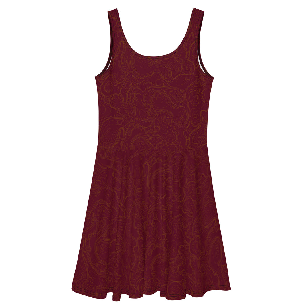 Topographic Map in Maroon & Gold Skater Dress by Mtn Flo | Spandex Ble Topographic Map in Maroon & Gold Skater Dress by Mtn Flo | Spandex Ble