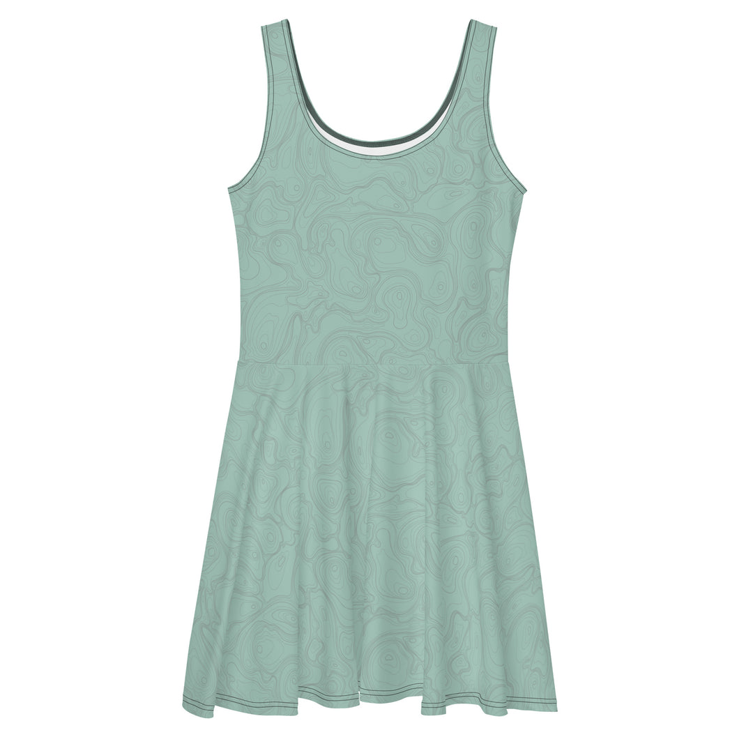Topographic Map in Mint & Gray Skater Dress by Mtn Flo | Spandex Blend 2XL Topographic Map in Mint & Gray Skater Dress by Mtn Flo | Spandex Blend 2XL
