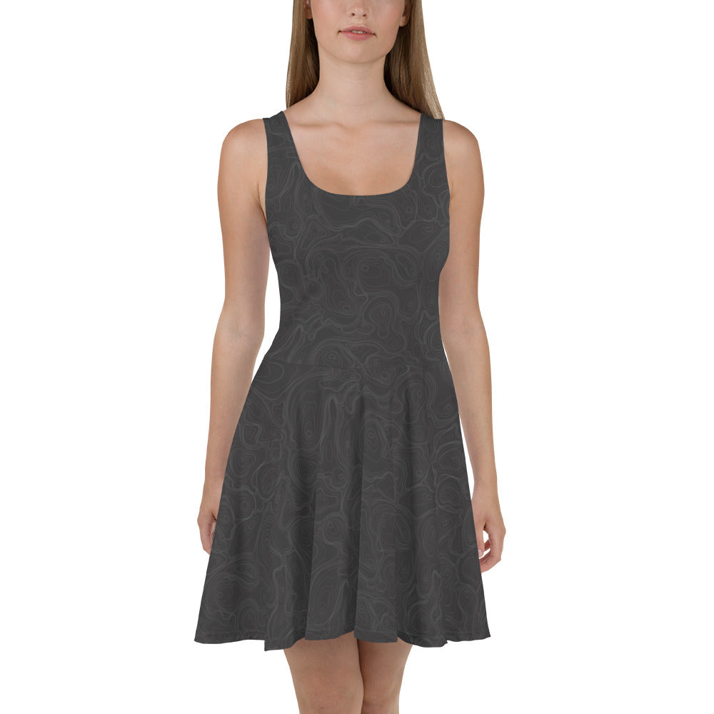 Topographic Map in Charcoal & Gray Skater Dress by Mtn Flo | Spandex Blend