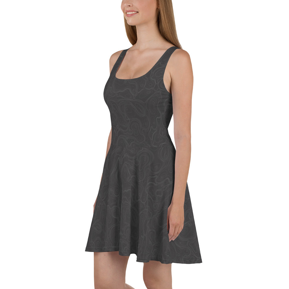 Topographic Map in Charcoal & Gray Skater Dress by Mtn Flo | Spandex Blend