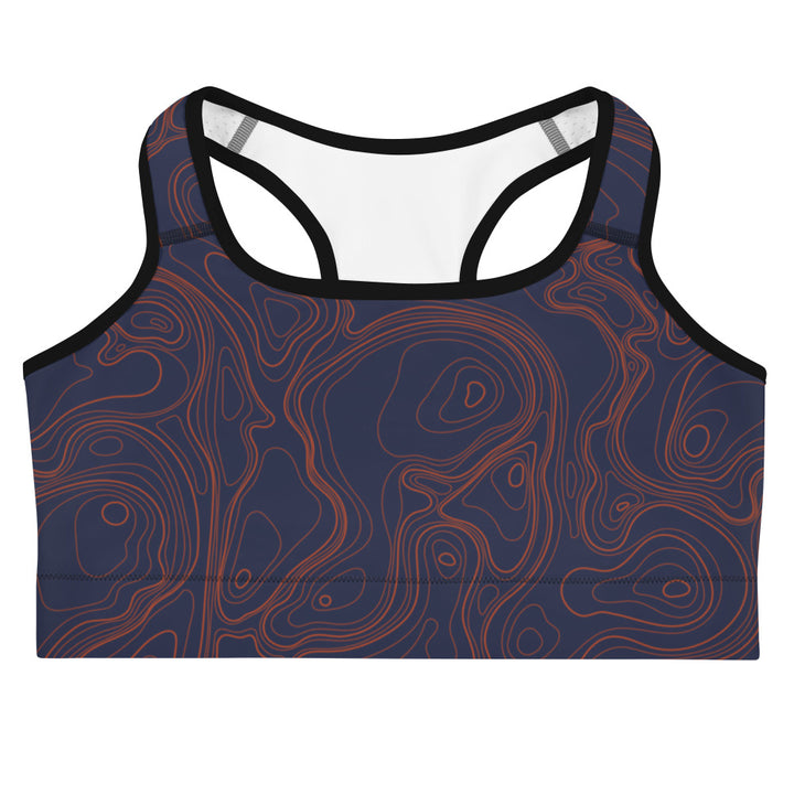 Topographic Map in Navy & Neon Orange Sports Bra by Mtn Flo